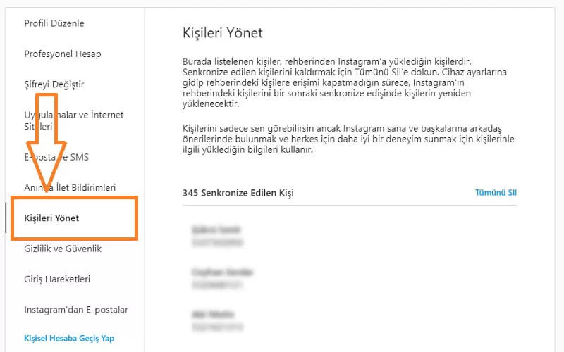 Instagram'da rehberdeki kişileri bulma