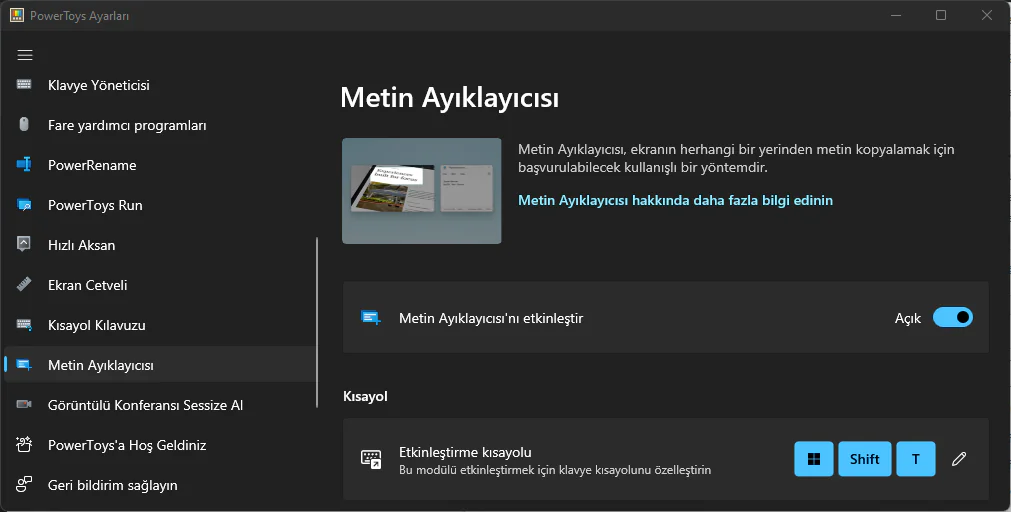 Metin Ayıklayıcıyı Etkinleştir