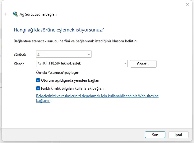 Bağlama Noktasını Kullanarak Paylaşılan Klasörleri Görmek