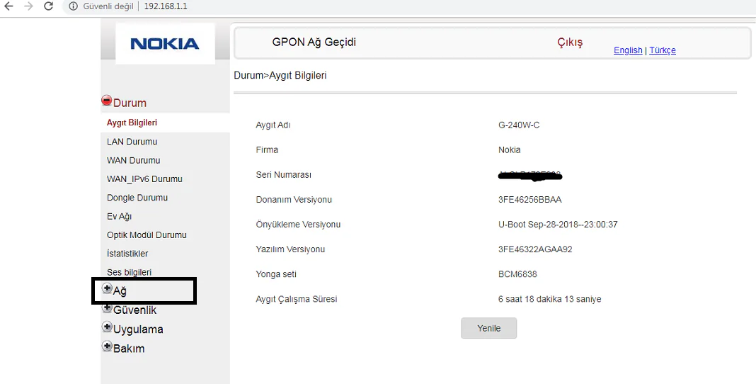 Nokia G-240W-C Modem Kurulumu