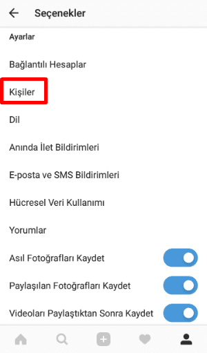 Instagram'da rehberdeki kişileri bulma