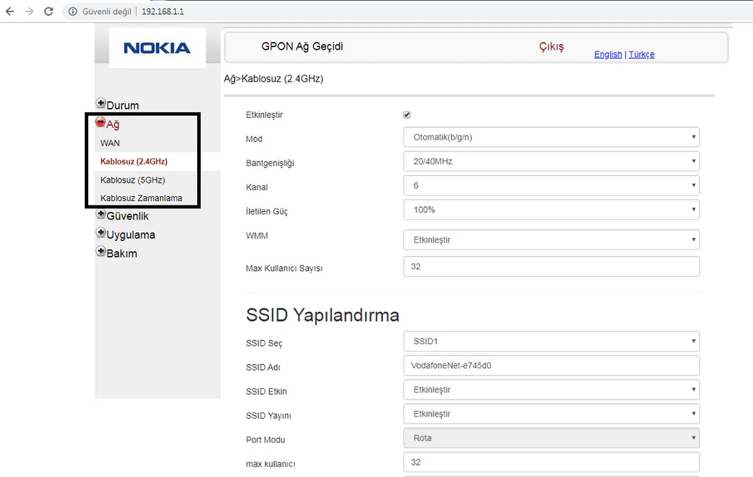 Nokia g-240w-c Gpon Modem Kablosuz Ayarları