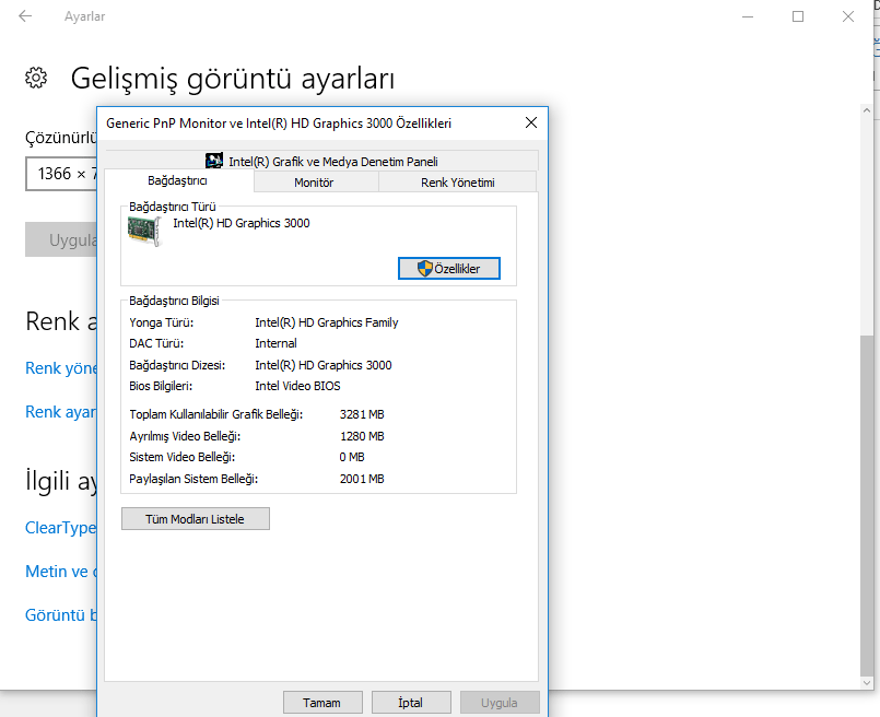 Windows 10 Bilgisayarın Ekran Kartı Özelliklerine Nasıl Bakılır