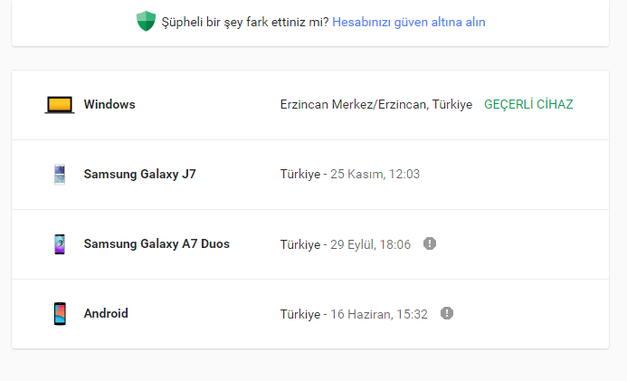 Youtube Hesabının Bağlı Olduğu Cihazları Görmek Ve Cihazları Kaldırmak