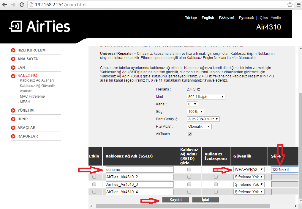 Airties 4310 Erişim Noktası Ayarları