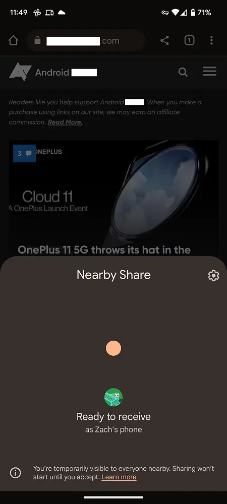 Android Yakındakilerle Paylaş Özelliği Paylaşım Kabul Etme