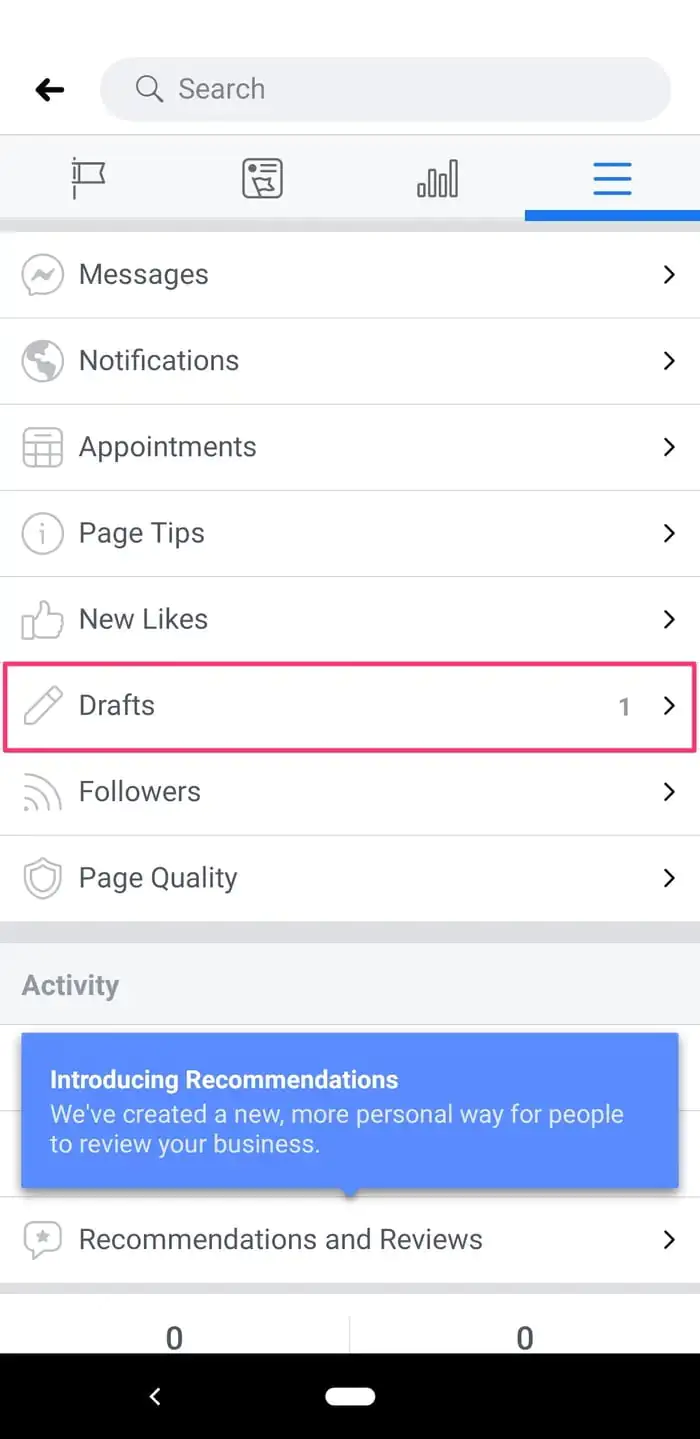 Android’de Facebook Gönderi Taslaklarını Bulma