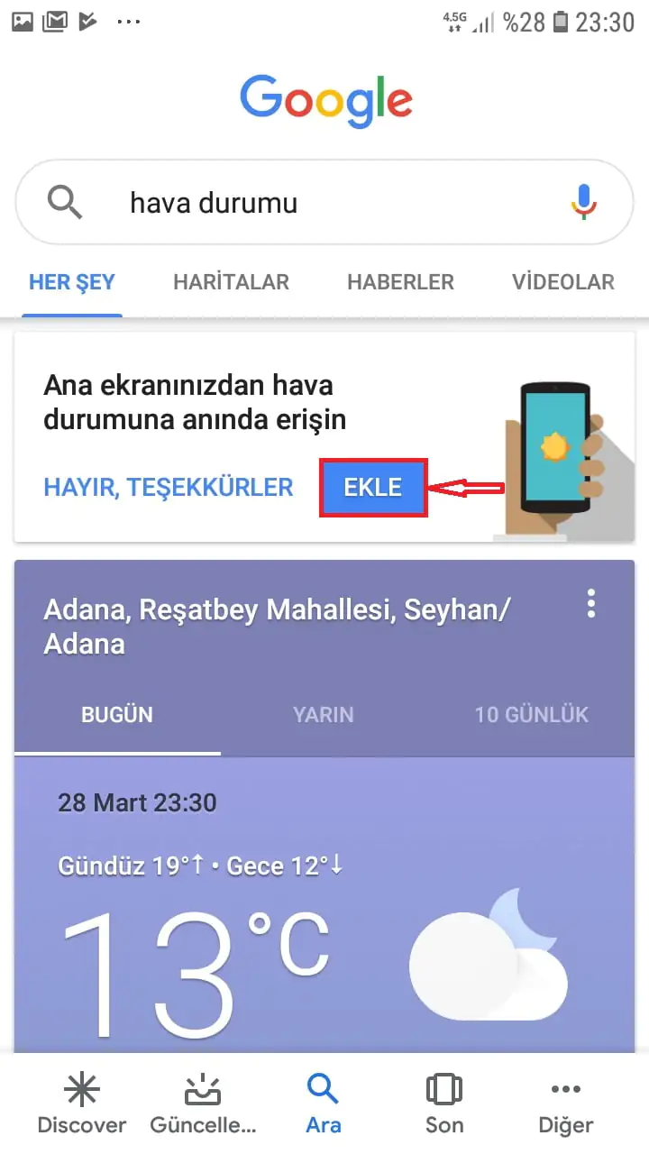Gizli Hava Durumu Uygulamasını Ana Ekrana Ekleme