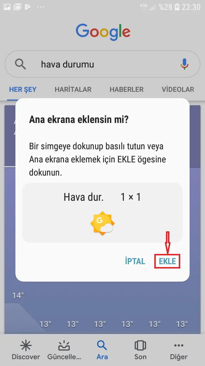 Gizli Hava Durumu Uygulamasını Ana Ekrana Ekleme