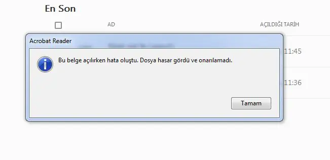 Belge Açılırken Hata Oluştu PDF Sorunu