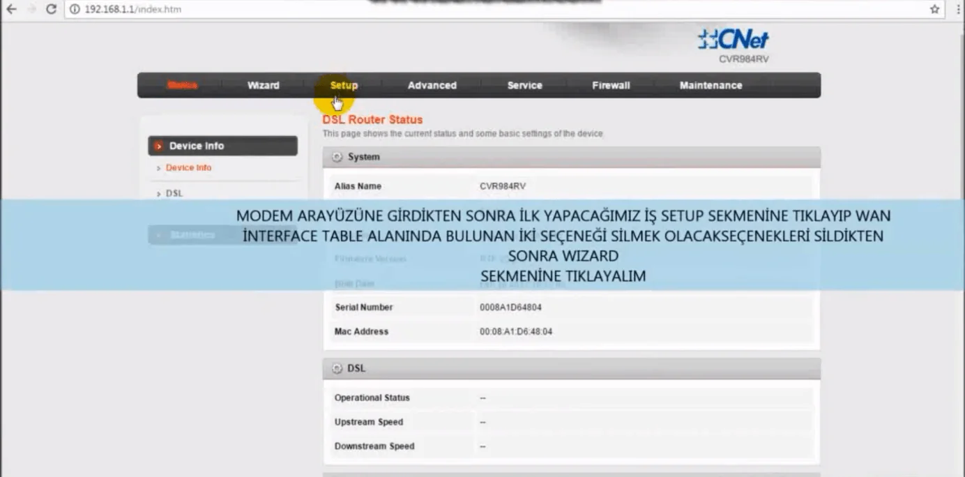 CNet CVR984RV Modem Kurulumu