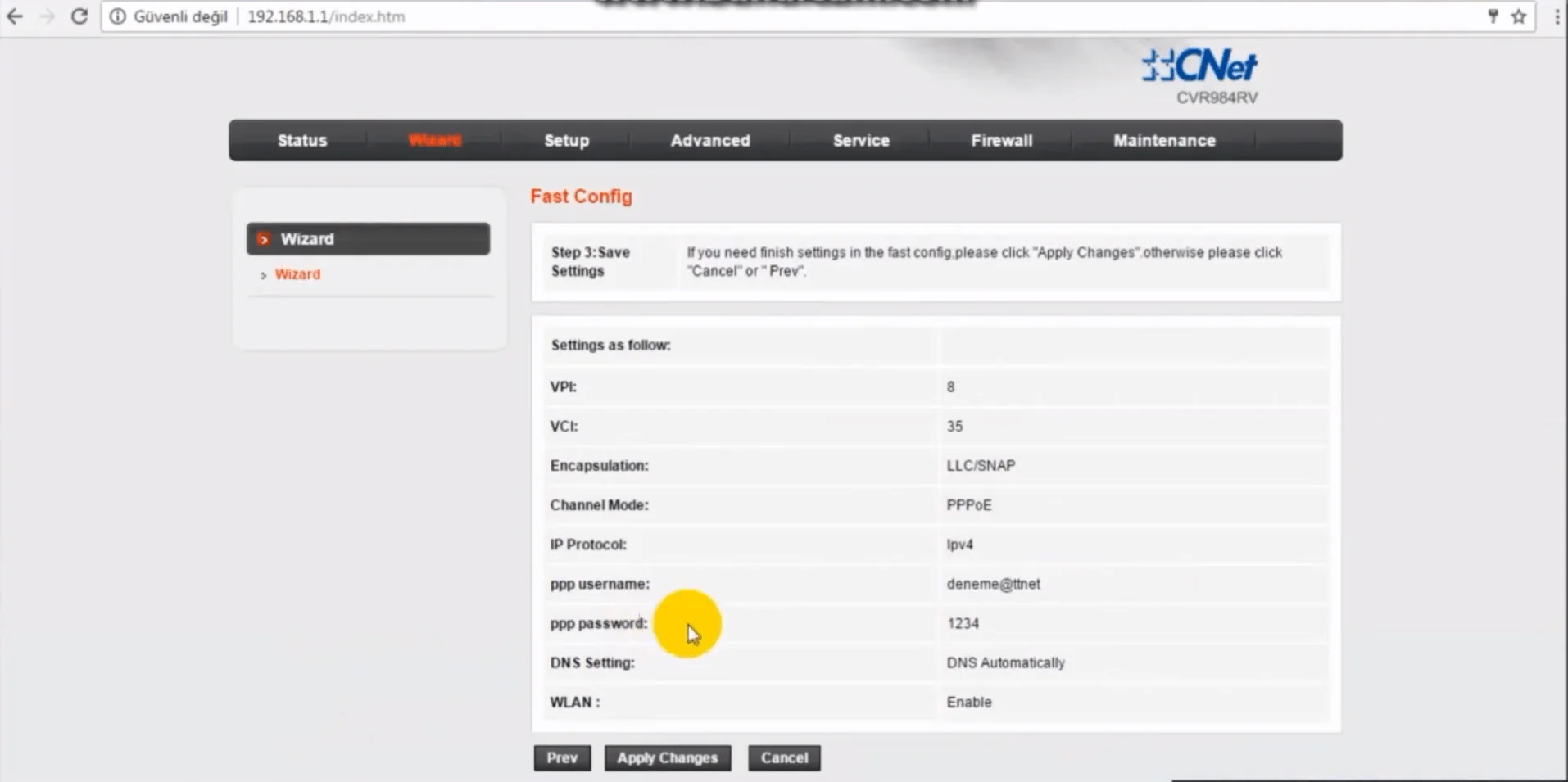 CNet CVR984RV Modem Kurulumu