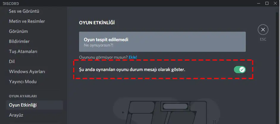 Discord Oyun Algılamanın Etkin Olup Olmadığını Kontrol Edin