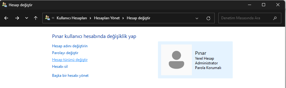 Yönetici Hesabını Değiştirmek Windows 11