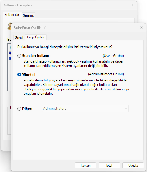 Yönetici Hesabını Değiştirmek Windows 11