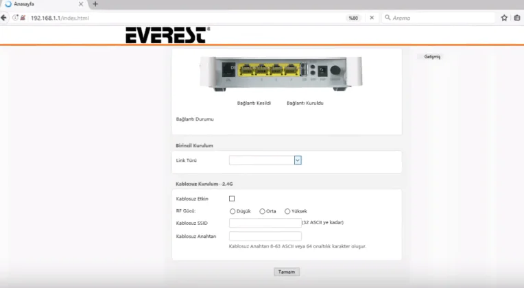 Everest SG-V300 Modem Kurulum