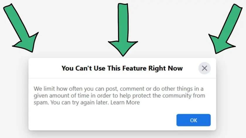 Bir bilgisayar ekranında, Facebook'ta bir profil düzenleme işlemi sırasında 'Bu Değişikliği Şu Anda Yapamazsın' hatasıyla ilgili bir uyarı mesajı.
