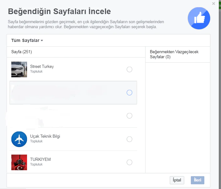 Facebook beğenilen sayfalar