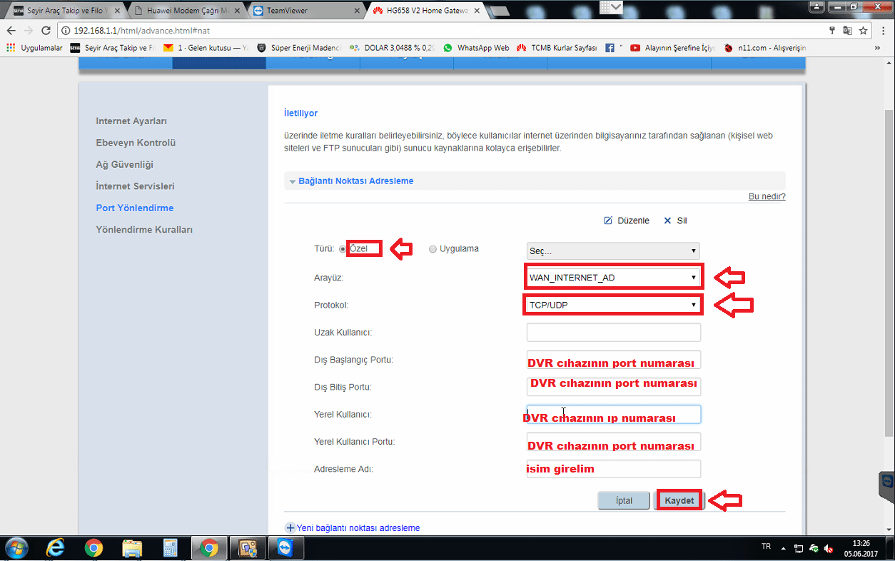 Huawei HG658 V2 Port Açma