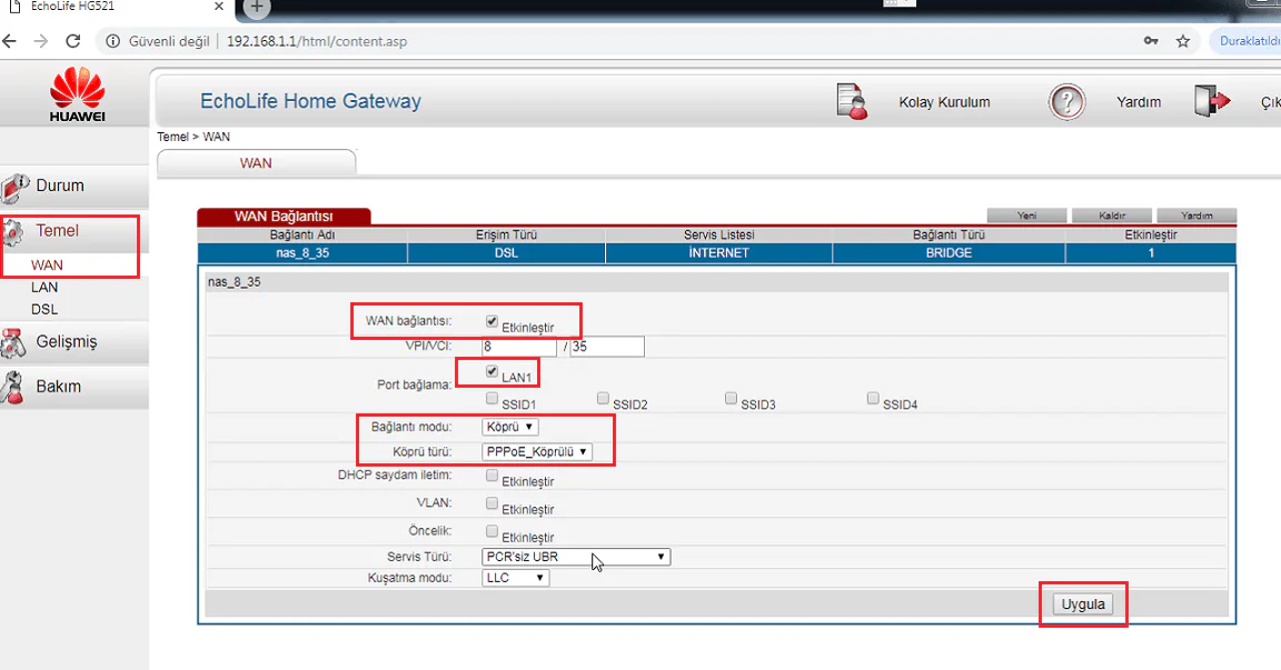 Huawei HG 521v1 Modemi Access Point Yapma