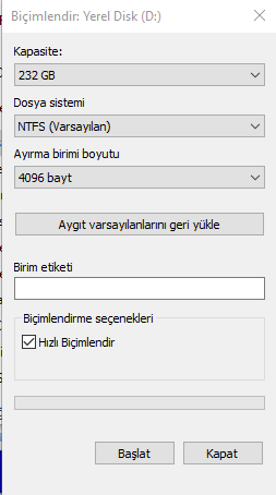 Windows 10’da Biçimlendirilemeyen Diskleri Biçimlendirme 9