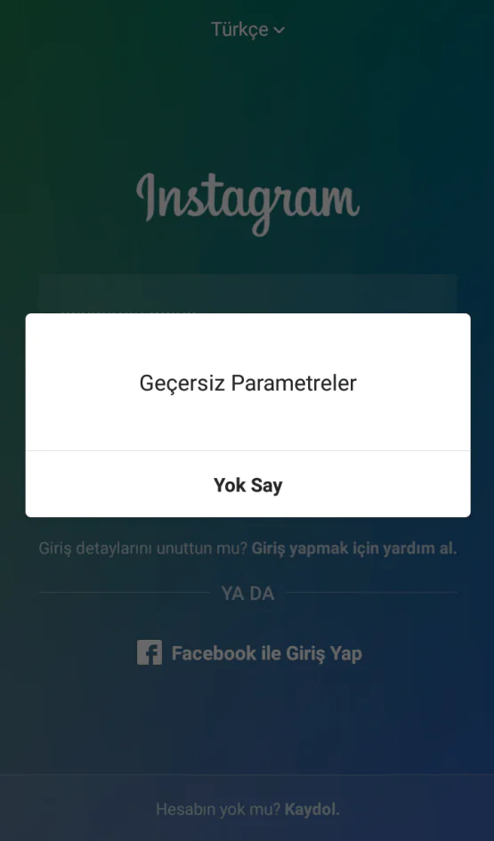 İnstagram Geçersiz Parametreler Hatası