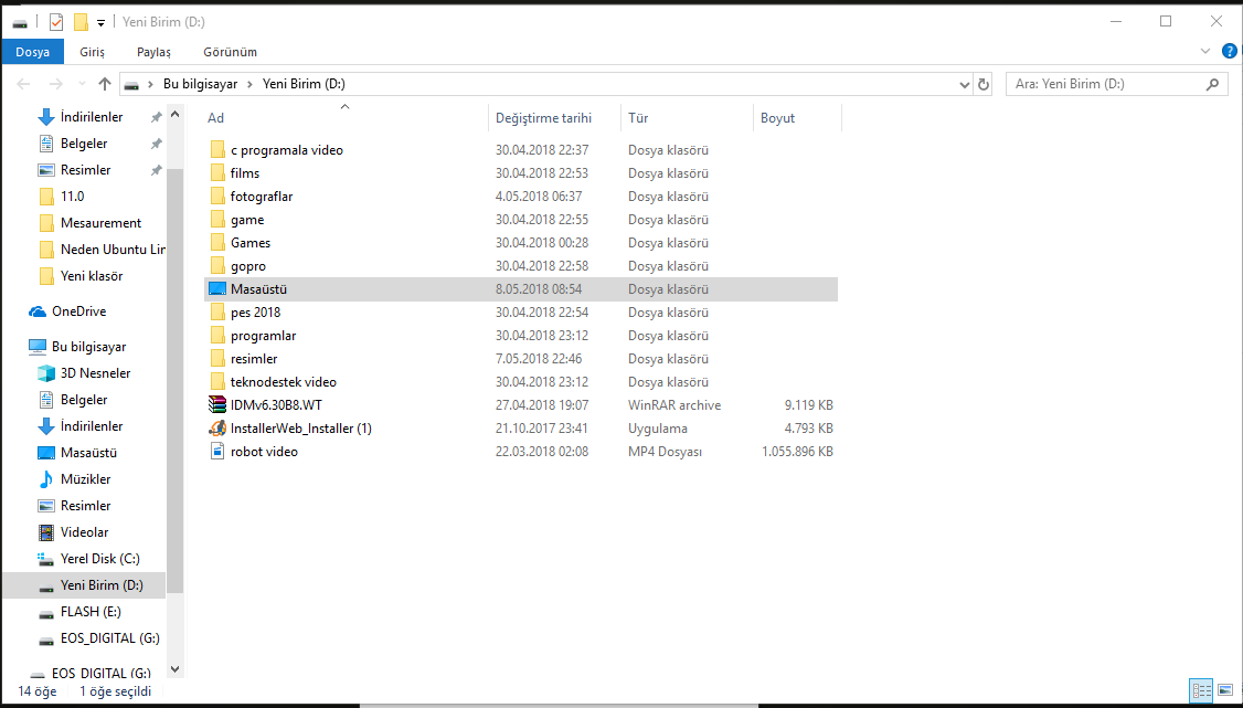 Masaüstü dosyalarının konumunu değiştirme