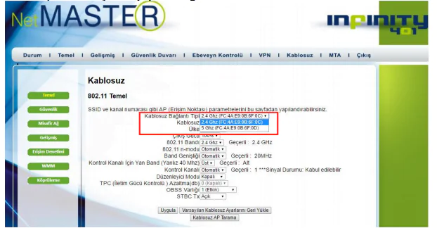NetMASTER Infinity 401 Modem Kablosuz Ağ Ayarları