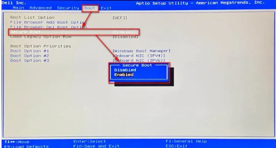 Güvenli Önyüklemeyi Devre Dışı Bırakın