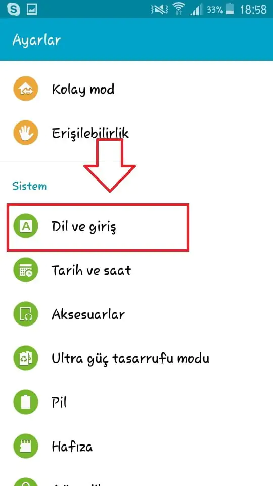 Samsung telefonda klavye dil ayarları