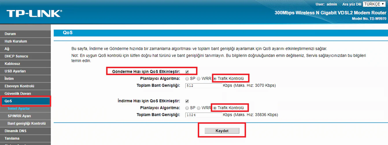 TP-Link TD-W9970 Hız Sınırlandırma