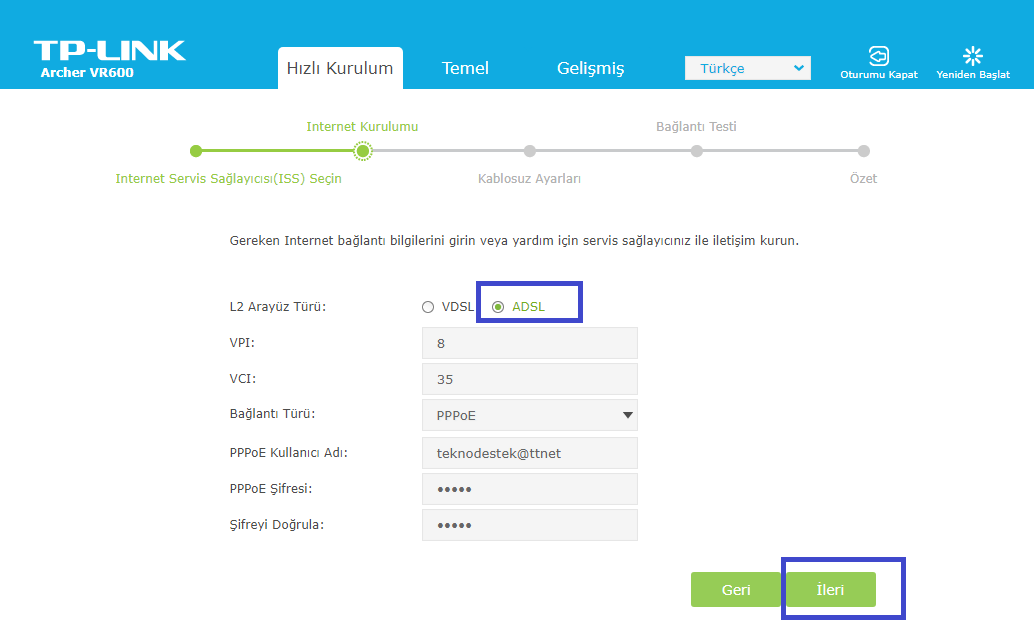 TP-Link Archer VR600 Modem Kurulumu