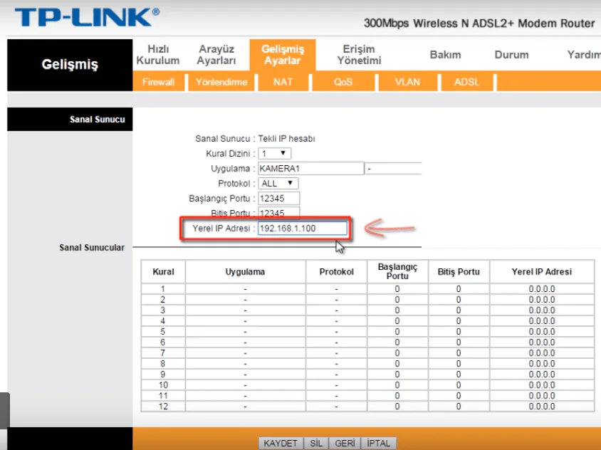 TP-Link Modemlerde Port Yönlendirme