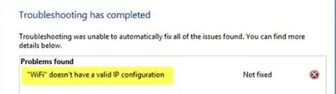 Wi-Fi Geçerli Bir IP Yapılandırmasına Sahip Değil