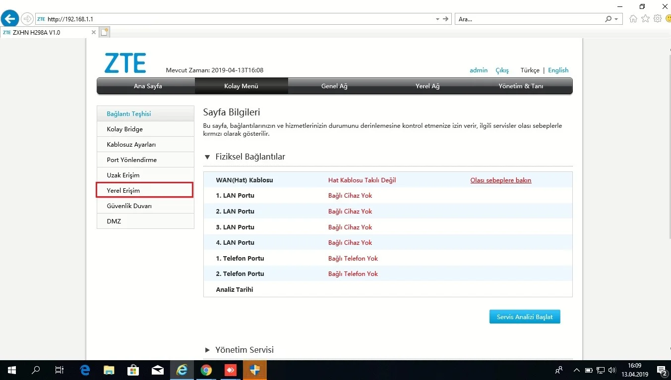 ZTE ZXHN H298A IP Değiştirme İşlemi