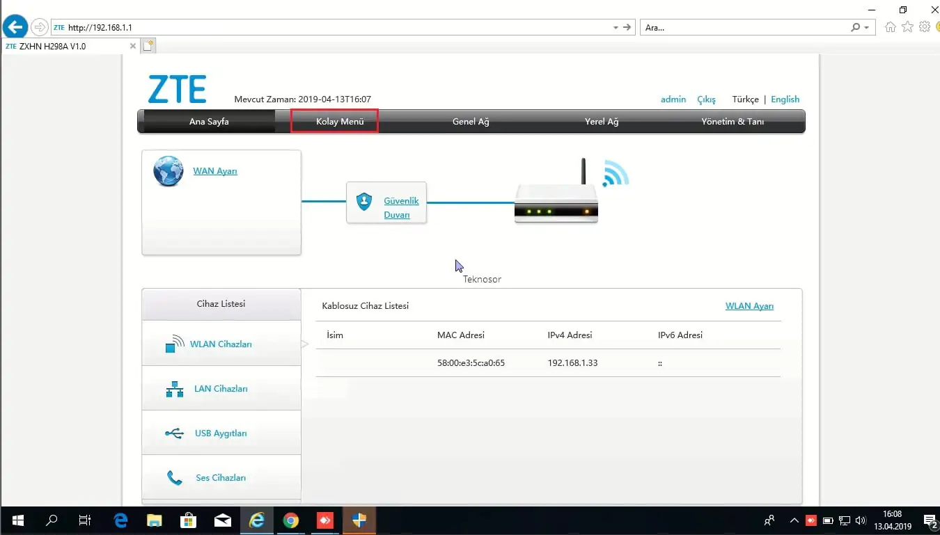 ZTE H298A Modemde Arayüz IP Adresi Nasıl Değiştirilir?