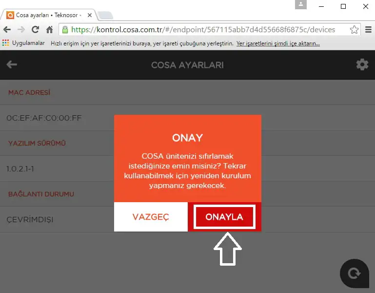Cosa Çevrimdışı Durumunda Resetleme Sorunu Çözümü