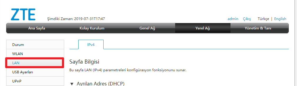 ZTE ZXHN H168A Modem IP Ayarları