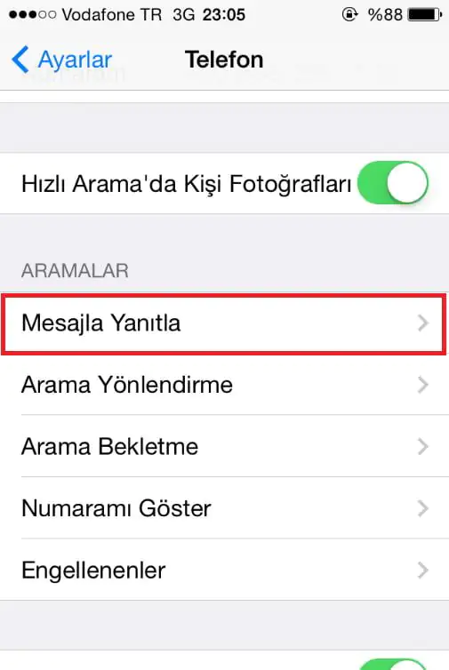 iPhone Gelen Aramayı Mesaj ile Yanıtlama