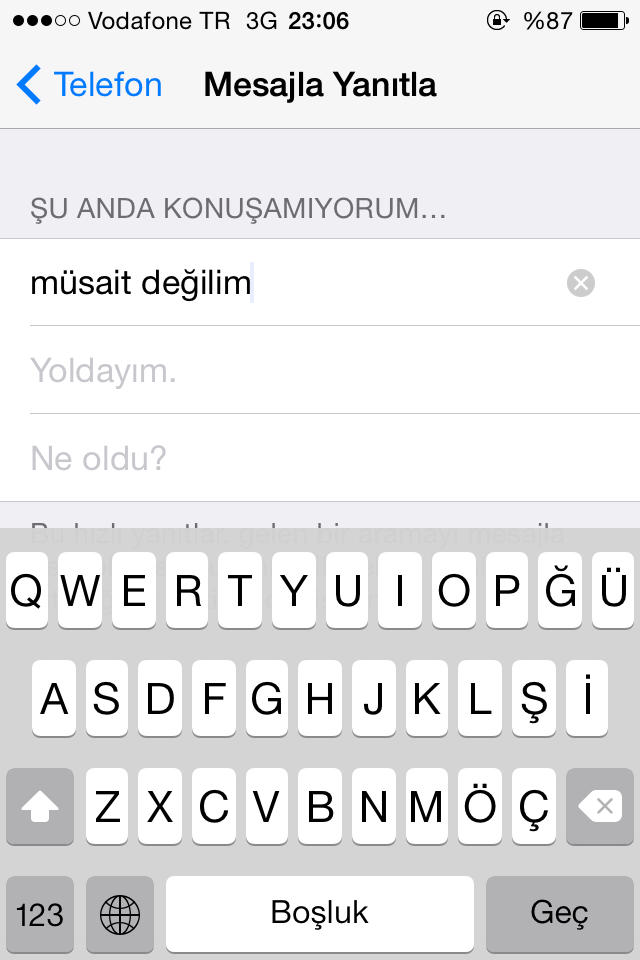iPhone Gelen Aramayı Mesaj ile Yanıtlama