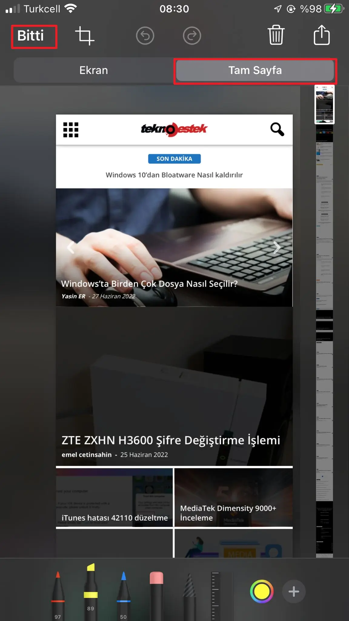 Kayan Ekran Görüntüsü Alma