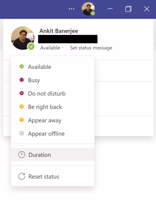 microsoft teams durum ayarları