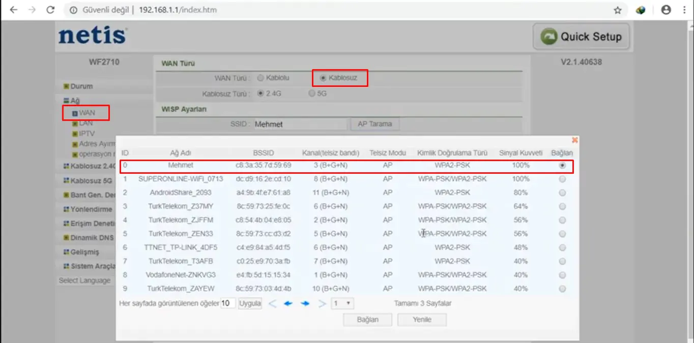 Netis WF2409E Kablosuz Kurulum