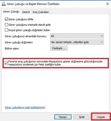 Windows 10 Masaüstü Peek