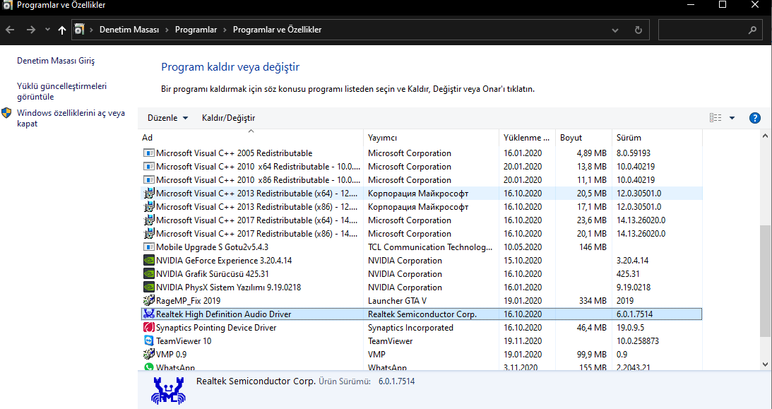Realtek ses kurma adımları