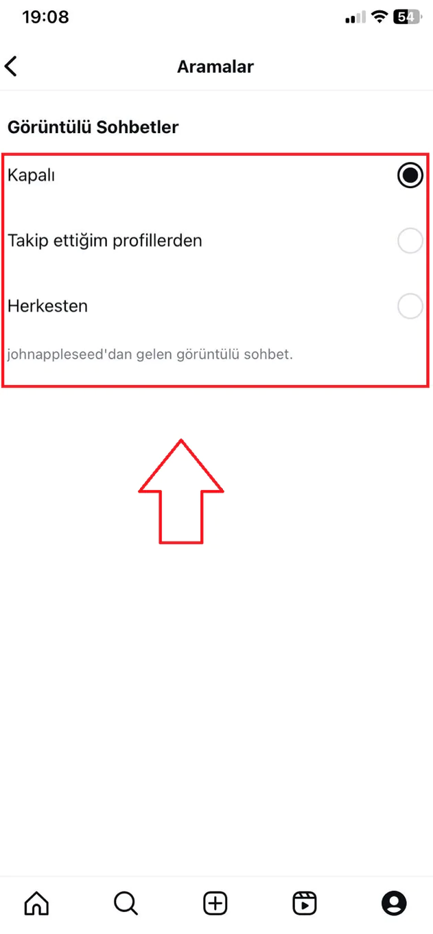 Instagram arama kapatma