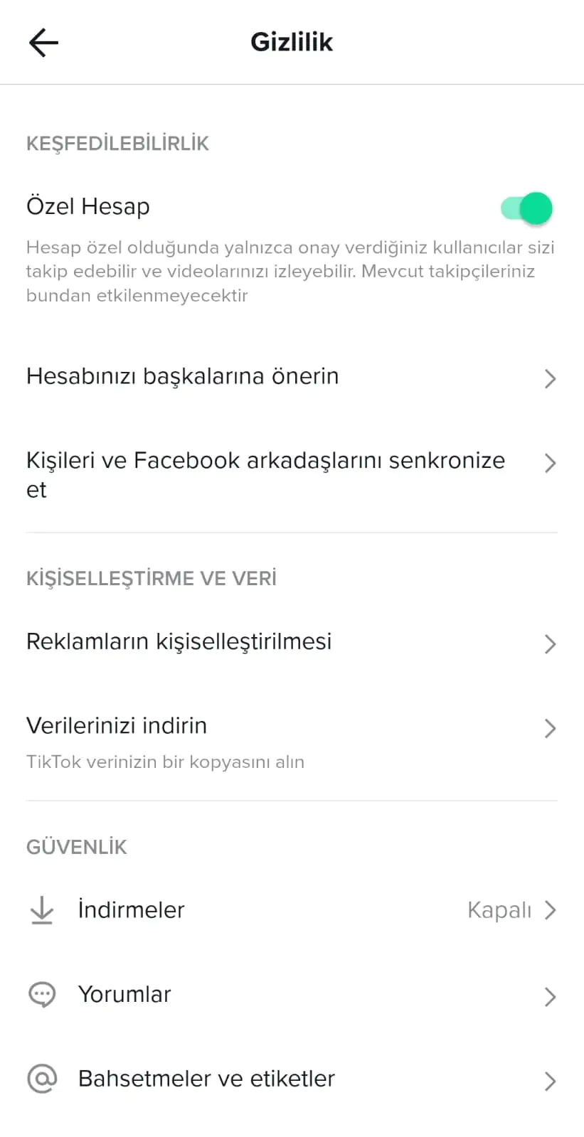 Tiktok Verilerini İndirme