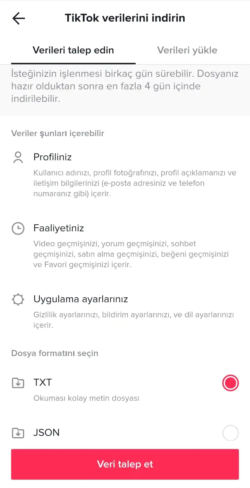 Tiktok Verilerini İndirme