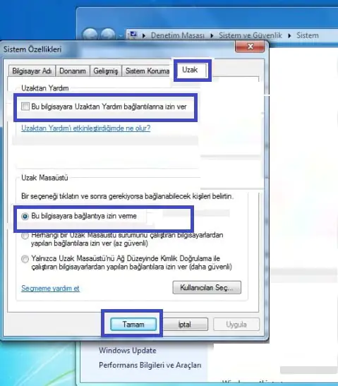 Uzak Masaüstü Bağlantısını Kapatma