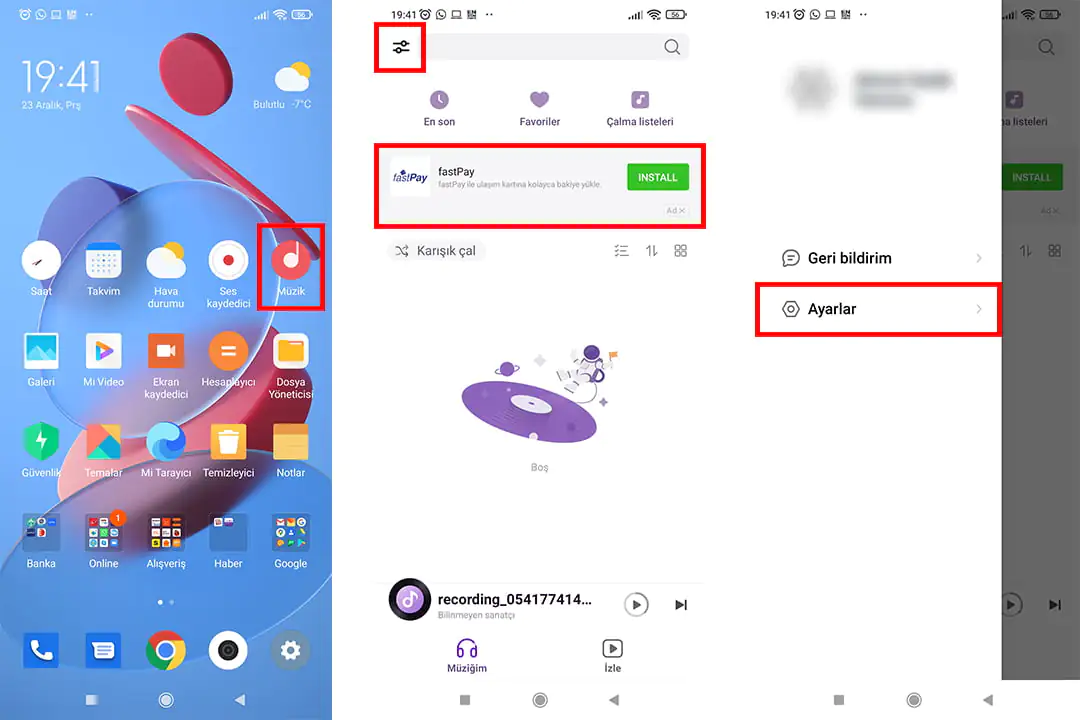 Xiaomi Müzik Uygulamasında Çıkan Reklamları Kapatma